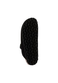 Suela de goma negra con un patrón de grip texturizado, que presenta una forma redondeada y una correa de ajuste adjunta en el lateral.