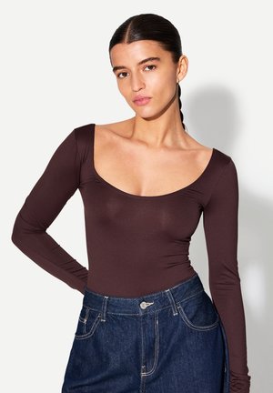 Bershka Long sleeved top - dark brown
