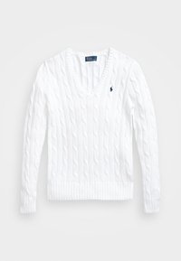 CABLE KNIT COTTON V NECK SWEATER - Džemperis - white