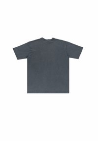 Gray cotton t-shirt, short sleeves, relaxed fit, crew neck design, unembellished with no logos or patterns. Back view displayed.