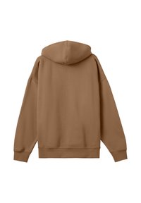 Felpa con cappuccio marrone a vestibilità rilassata, caratterizzata da una texture morbida e polsini a coste. Sul retro non ci sono stampe né disegni.
