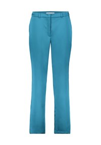 Tealbyxor i mjukt tyg med rak passform, framzipper och bälteshällor för justerbar passform.