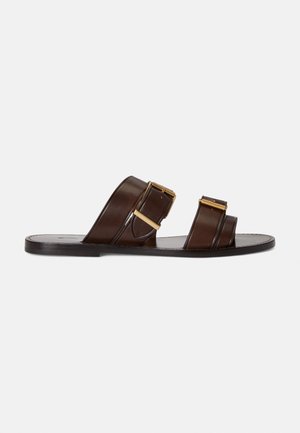 BUCKLE-DETAIL LEATHER SLIDE SANDAL - Muiltjes - mocha