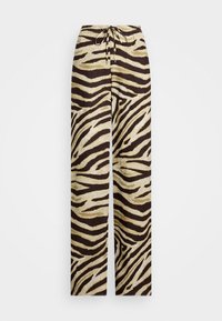 Zebra Print Linen Wide Leg Pant - Pantaloni - cream/brown