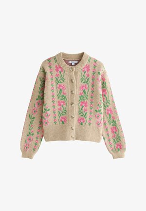 Next, LONG SLEEVE CREW NECK KNITTED CARDIGAN - Cardigan - camel pink floral