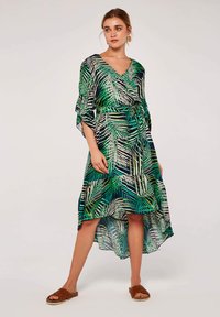 Apricot TROPICAL LEAF RUFFLE - Freizeitkleid - navy