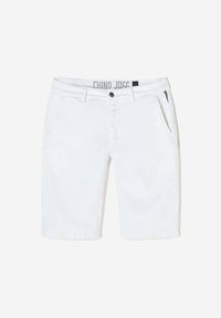 Witte chino shorts gemaakt van katoen, met een knoopsluiting, riemlussen en zijzakken. Gladde textuur met een eenvoudig ontwerp.