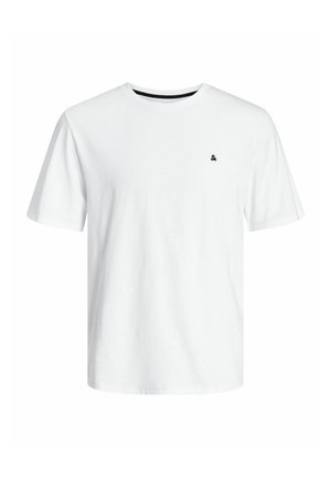 White cotton T-shirt with short sleeves, crew neckline, and a small black "&" logo on the left chest. Smooth texture, classic fit.