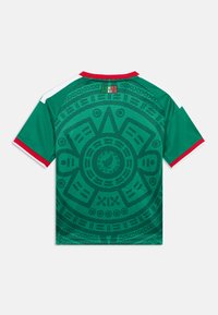 Πράσινη αθλητική φανέλα με κυκλικό αιθιοπικό μοτίβο, κόκκινο γιακά και μανίκια. Φτιαγμένη από αναπνεύσιμο ύφασμα με υφή.