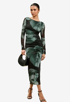 Lipsy FIT - RUCHED LONG SLEEVE MIDI - Kotelomekko - green floral