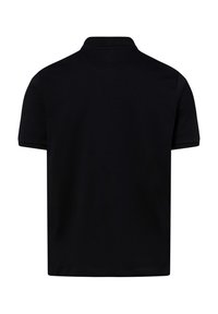 Schwarzes Poloshirt mit klassischem Kragen, kurzen Ärmeln und einer glatten Baumwolltextur. Einfaches Design ohne Muster oder sichtbare Akzente.