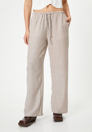 Lichte, gestreepte palazzo-broek in beige en bruin, met een elastische tailleband met een trekkoord en zijzakken. Getextureerde stof.