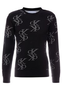Felpa nera con un motivo a logo ripetuto in argento. Il design presenta un classico collo rotondo e polsini e orlo a costine. Tessuto morbido.