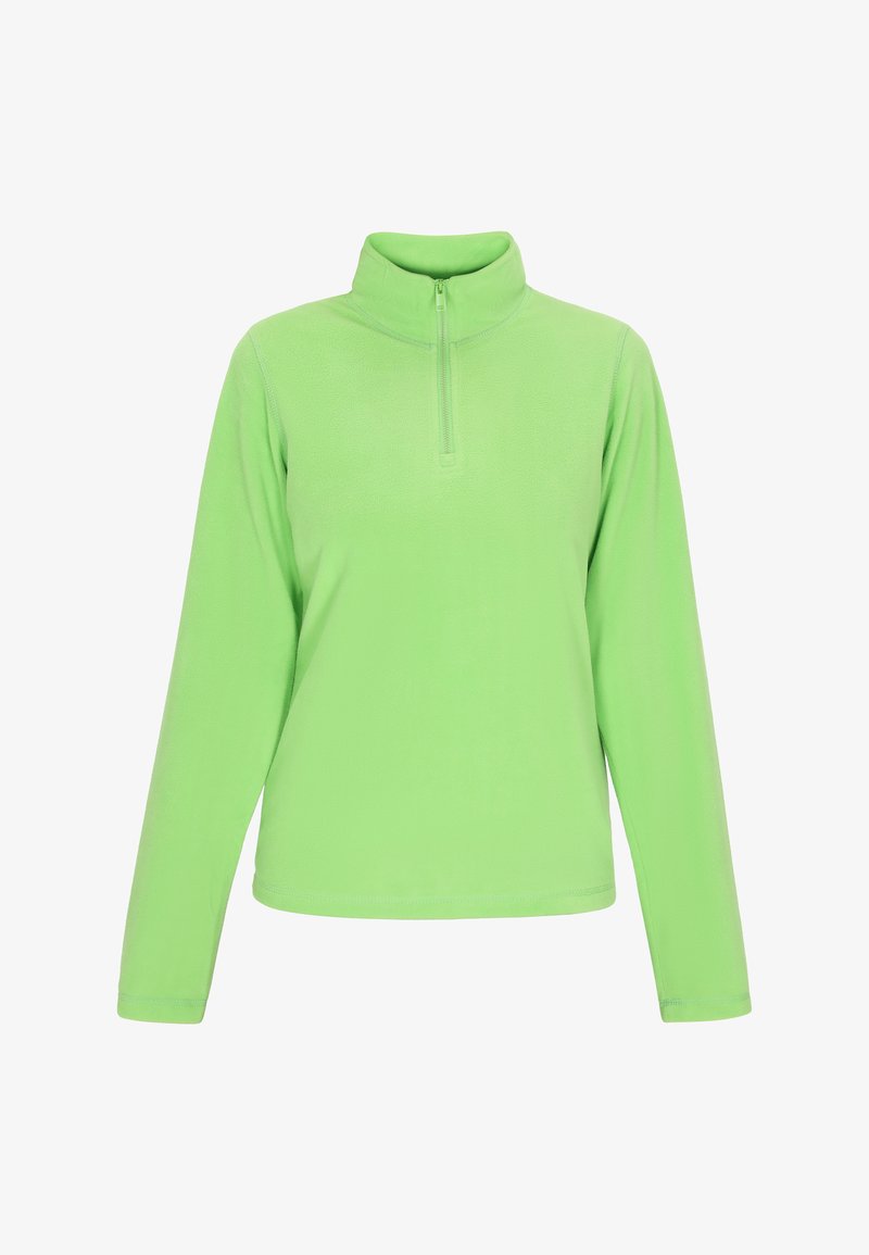Lichtgroene fleece pullover met een halve rits kraag en lange mouwen, met een zachte textuur en een reguliere pasvorm.