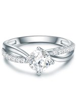 Trilani Dames Ring Verlovingsring Sterling zilver met witte Zirkonia in briljant slijpsel - Memoire Ring met steen Trouwring voor bruiloft : Trilani