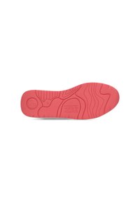 Rode rubberen zool met getextureerde grip en contourpatronen. Kenmerkt een logo-afdruk en een gladde rand rondom de omtrek. Maat 37 aangegeven.