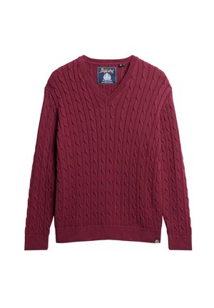 Superdry & Co V NECK CABLE - Jersey de punto - bordeaux red