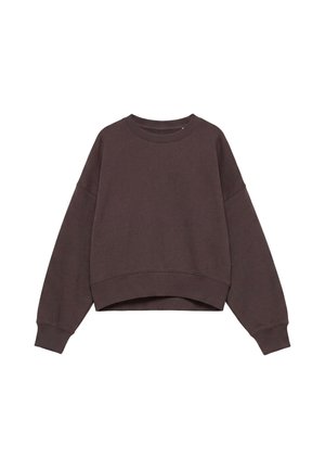 Mørkebrun sweatshirt med rund hals og lange ærmer, med ribbet manchetter og kant, der har en løs pasform og en let cropped længde.