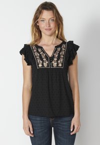 Koroshi SHORT SLEEVE PLEAS - Blūze - negr   black