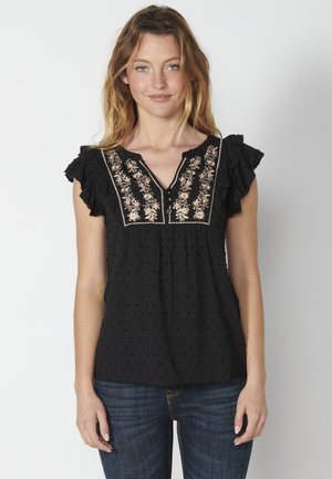 SHORT SLEEVE PLEAS - Bluză - negr   black