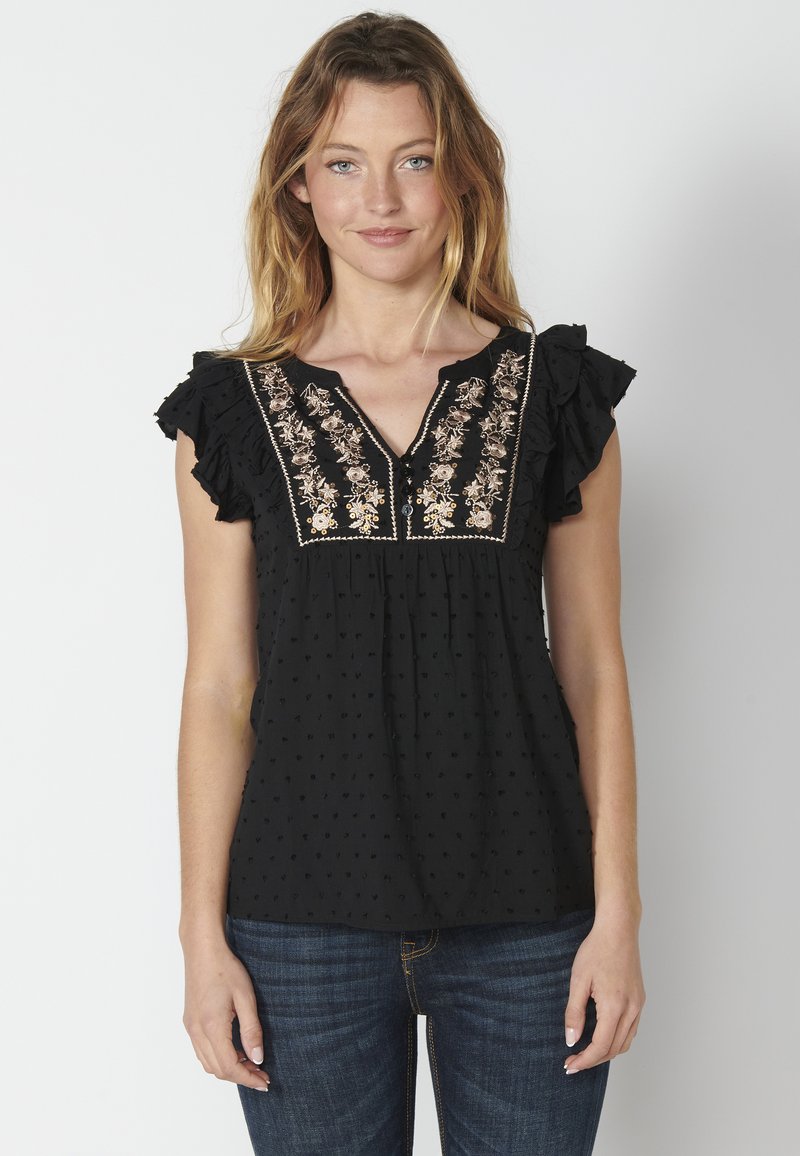 Koroshi SHORT SLEEVE PLEAS - Blūze - negr   black