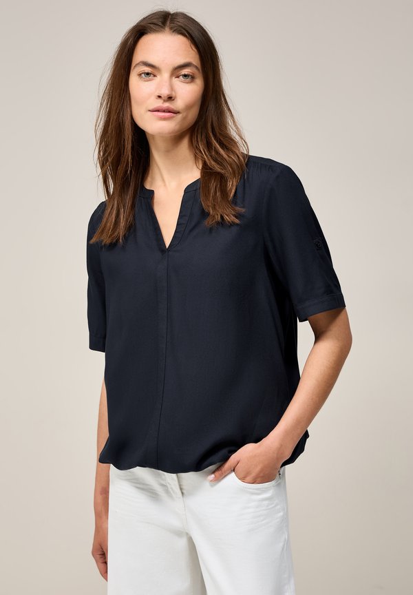 SPLIT NECK - Bluse - blau