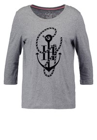 Grå långärmad t-shirt i mjuk bomull med en svart ankare och rep grafikdesign på framsidan, rundad halsringning.