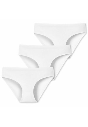 White cotton briefs in a pack of three, featuring a low-rise design, smooth texture, and no visible patterns or hardware.