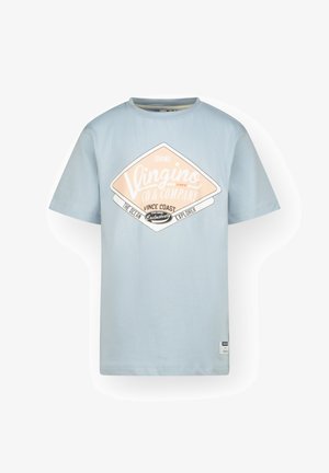 T-shirt di cotone azzurro chiaro con grafica a forma di diamante in colori pastello con testo. Design a maniche corte e colletto rotondo.
