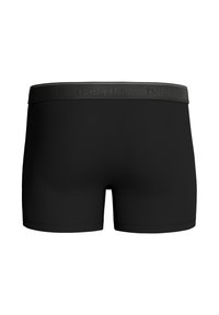 Black boxer shorts with a smooth texture, featuring a wide, dark gray elastic waistband embossed with "IMPETUS." Simple design, no patterns.
