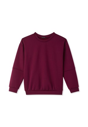 Felpa bordeaux con scollo rotondo, maniche lunghe, polsini a coste e orlo arricciato; realizzata in tessuto morbido e strutturato.