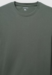 T-shirt verde oliva con scollo rotondo e "TERRANOVA XL" stampato all'interno del colletto, semplice e realizzato in tessuto morbido.
