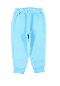 Pantalon en polaire bleu clair avec une taille élastique et des poignets côtelés. Texture douce, coupe droite, sans motifs ni accents visibles.