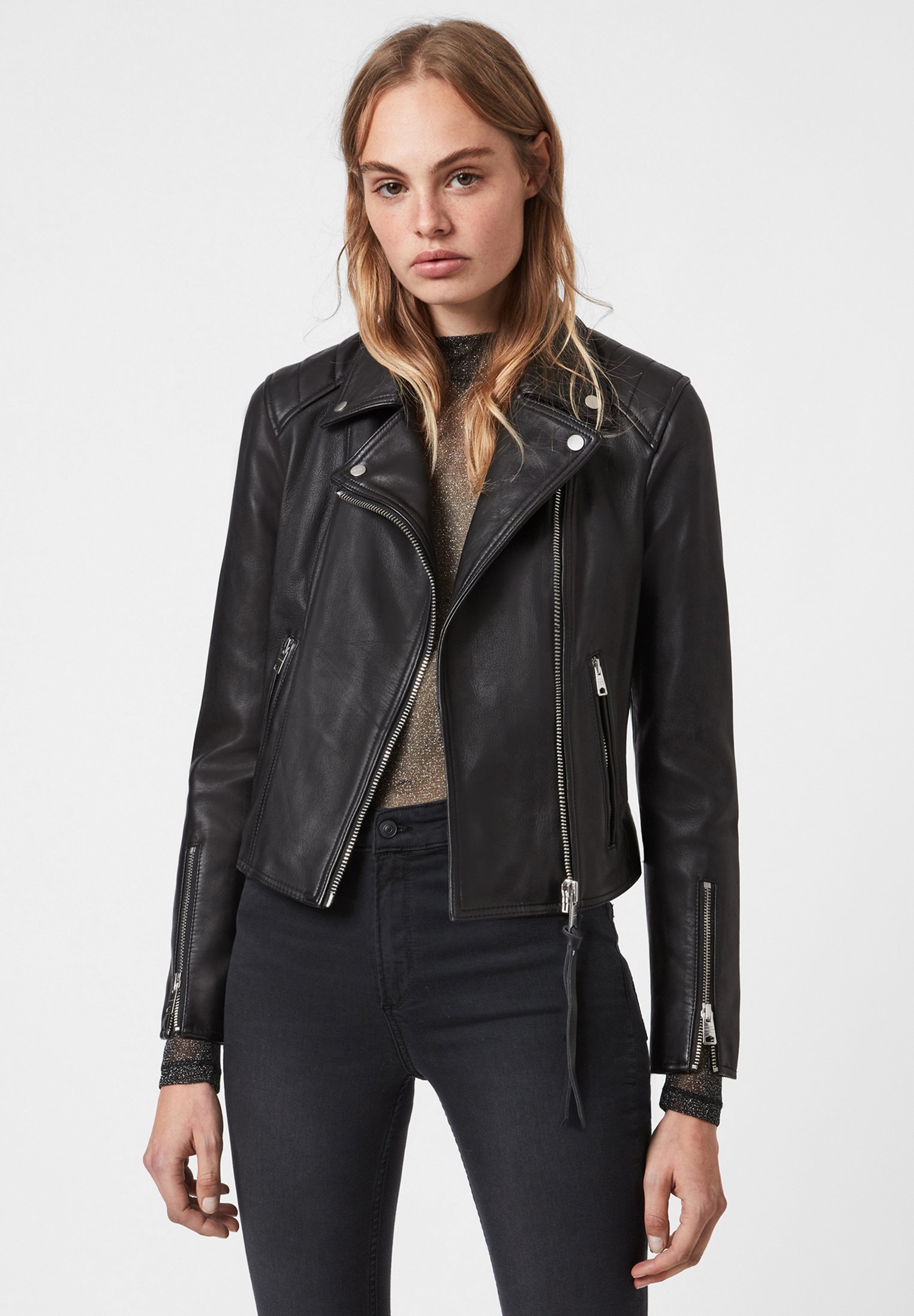 AllSaints Leren jas - mottled black/zwart - Zalando.nl
