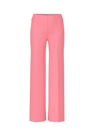 Pink wide-legged trousers with a smooth texture, featuring front pleats, a zip fly, and a minimalist design without visible patterns or accents.