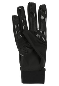 Zwarte handschoenen van zacht stof met een gestructureerd oppervlak. Opvallend ontwerp met uitgesneden secties en versterkte vingertoppen voor grip.