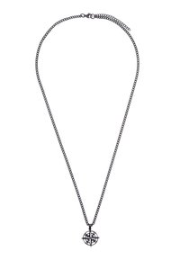 Sorte metalhalskæde med kædedesign, prydet med en cirkulær kompass Pendant i midten. Holdbart og minimalistisk i stil.