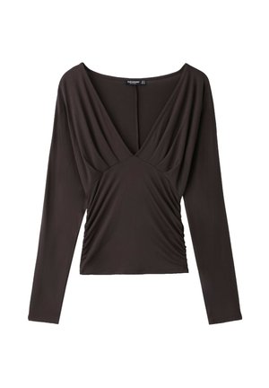 Stradivarius, LONG SLEEVE V-NECK T-SHIRT - Long sleeved top - brown