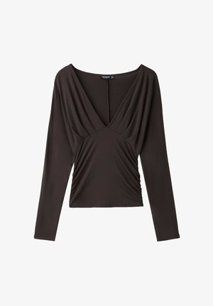 Stradivarius, LONG SLEEVE V-NECK T-SHIRT - Long sleeved top - brown