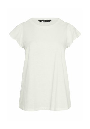 Hvid kortærmet t-shirt med rund halsudskæring og let flagrende ærmer, etiket inde i kraven med mærket "YOURS."