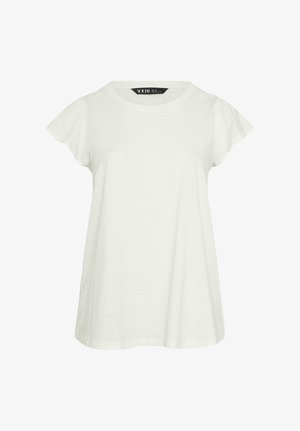 Wit T-shirt met korte mouwen, ronde halslijn en lichte volantmouwen, label binnenin de kraag met merknaam "YOURS."