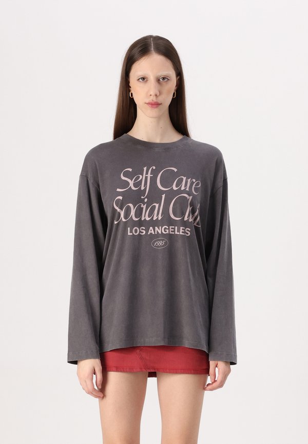 Oversized Long-Sleeve Self Care Social Club Graphic Tee - Long sleeved top