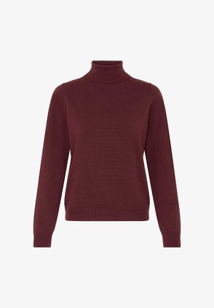 Maglione a collo alto color bordeaux realizzato in morbido tessuto a maglia, con maniche lunghe e texture a costine lungo il collo e l'orlo.