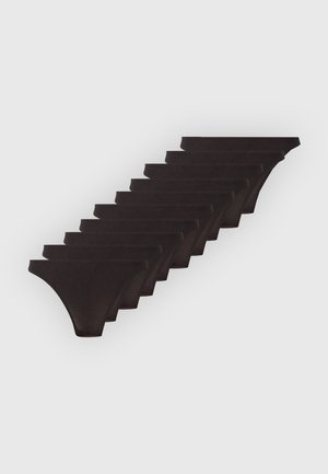 Neuf culottes bikini en coton noir pour femme disposées en rangée sur un fond clair.