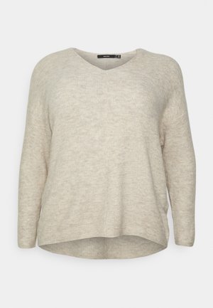 Vero Moda Curve VMCREWLEFILE V NECK BLOUSE - Džemperis - birch/melange