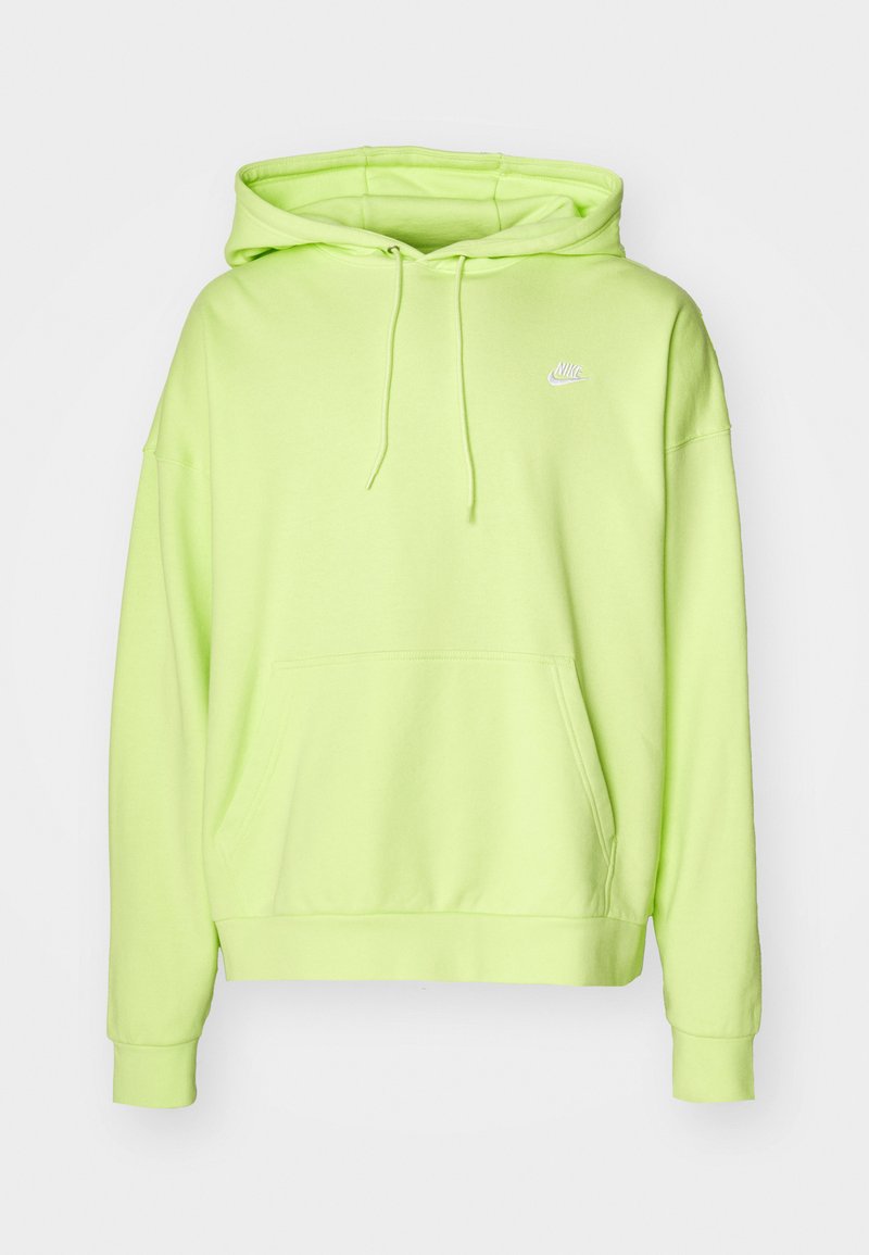 Felpa con cappuccio verde neon, dotata di tasca frontale e cordoncino. Presenta un piccolo logo Nike bianco sulla parte superiore sinistra del petto. Tessuto morbido.