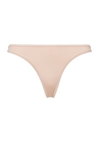 Beige Tanga aus glattem Stoff, mit minimalistischem Design, dünnem elastischem Bund und Kanten, bietet einen nahtlosen Look.