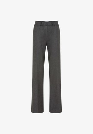 Grijze, wijde broek van textuurstof; heeft een elastische tailleband voor comfort en biedt een minimalistisch ontwerp.