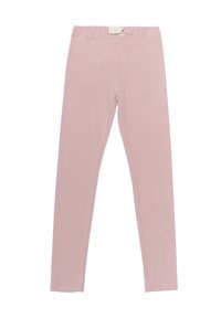 Helle rosa Leggings aus weichem, dehnbarem Stoff. Mit elastischem Bündchen, figurbetontem Schnitt und glatter Textur ohne Muster.