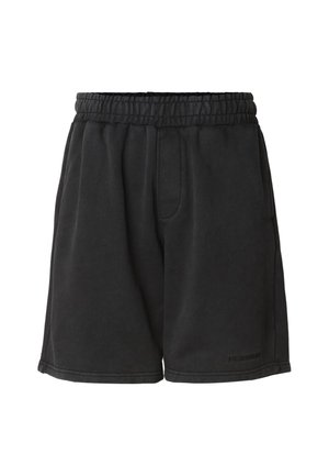 Čierne šortky zo zmesi bavlny s elastickým pásom, bočnými vreckami a voľným strihom. Majú prešívaný lem a jemný detail loga.